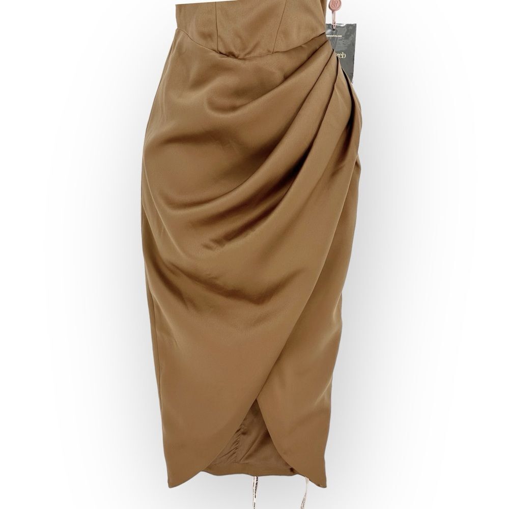 HOUSE OF CB NWT BIANCA MOCHA SATIN CORSET MIDI DRESS MOCHA BROWN SIZE XS - Picture 11 of 15